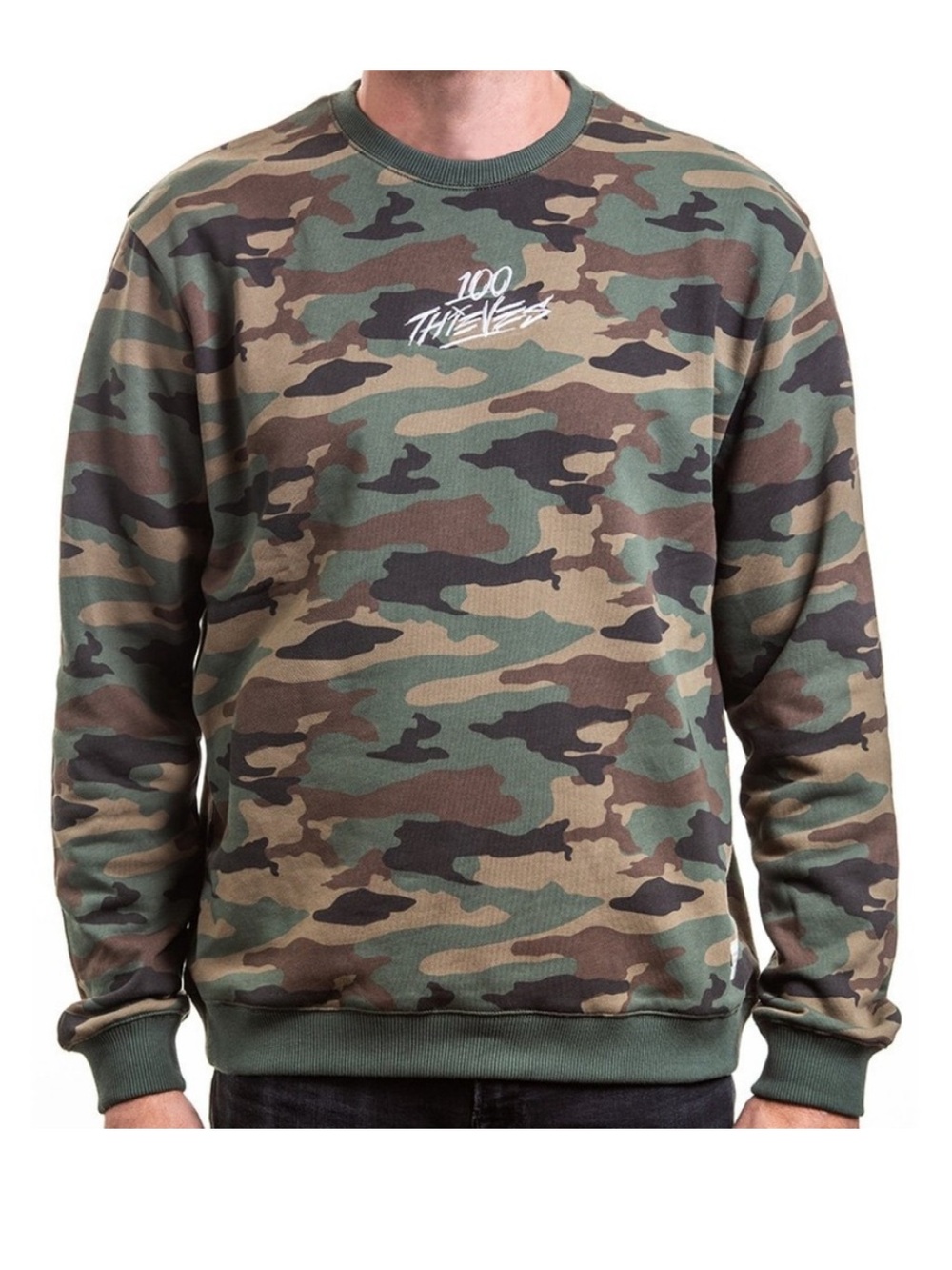 100 Thieves Woodland Camo Crewneck Sweatshirt Size Medium